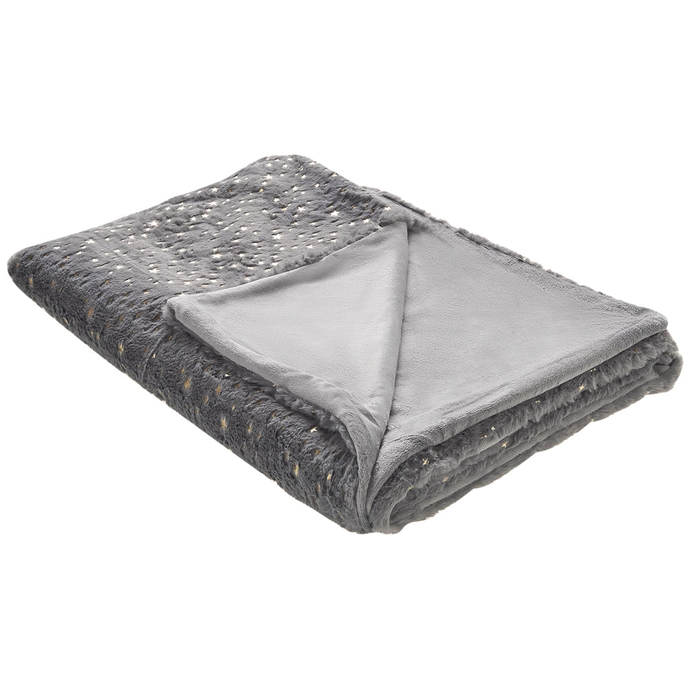 Coperta in poliestere grigio 150 x 200 cm copriletto plaid stelle dorato modello soggiorno camera da letto