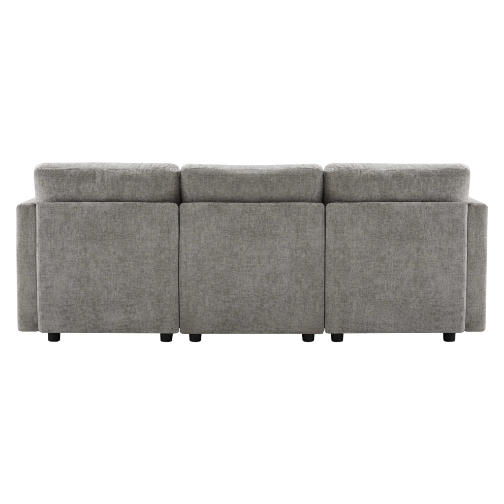 Divano angolare 3-4 posti con pouf e 4 cuscini, braccioli regolabili, in ciniglia, grigio