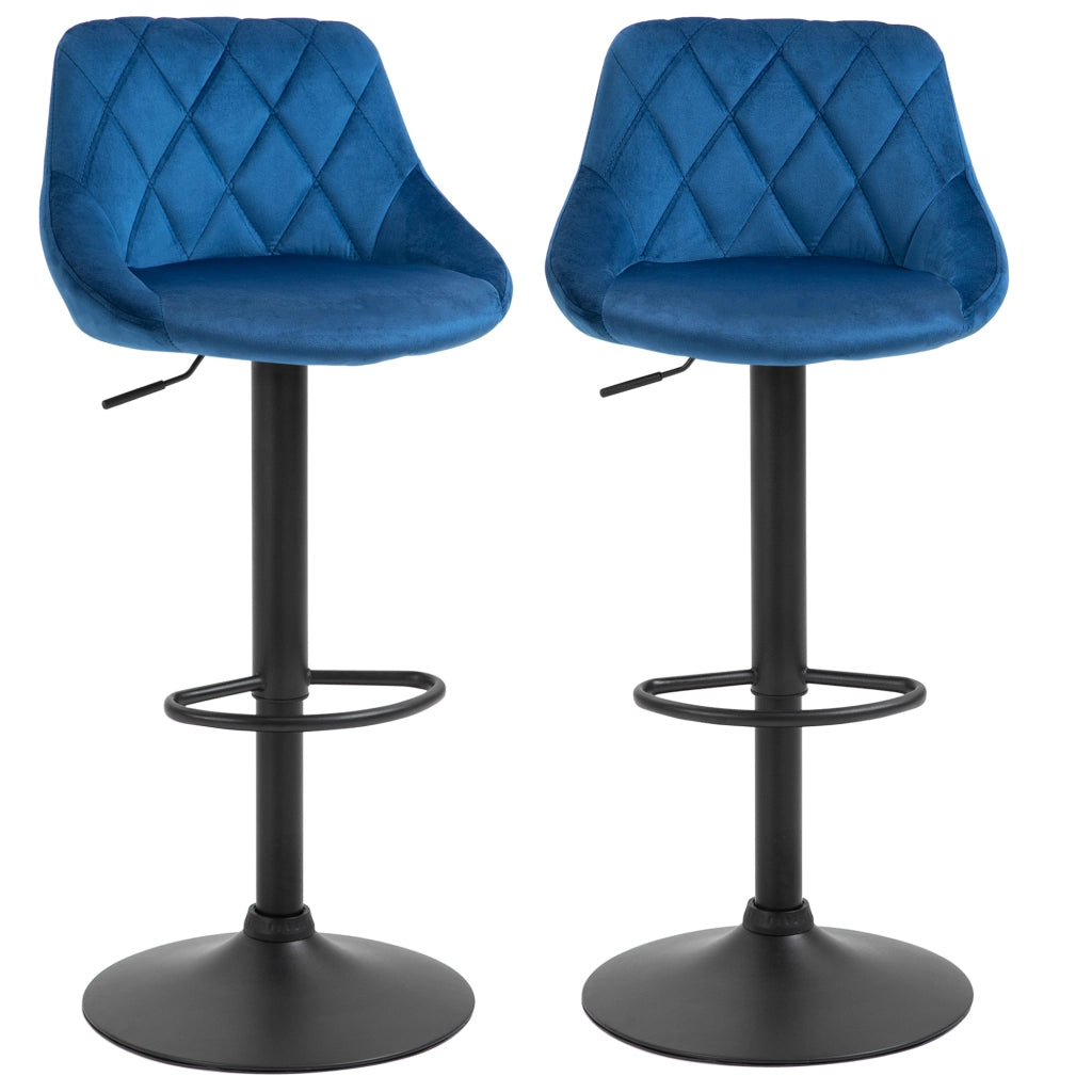 Sgabello da Cucina con Schienale ¨C zephmum ¨C Blu, Velluto, Metallo, 46x48x83-104cm