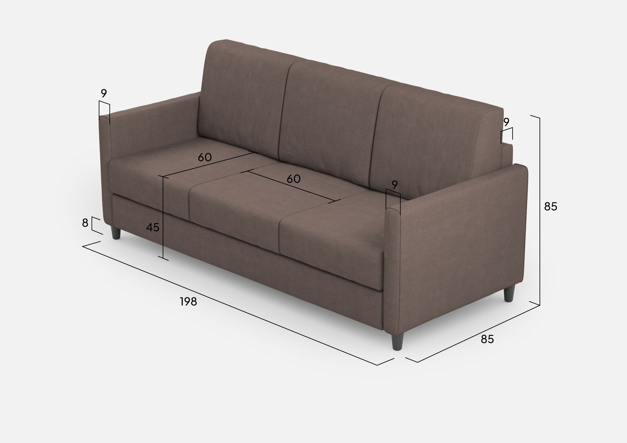 Divano 3 Posti 198x85x85 cm Karay in Tessuto Talpa