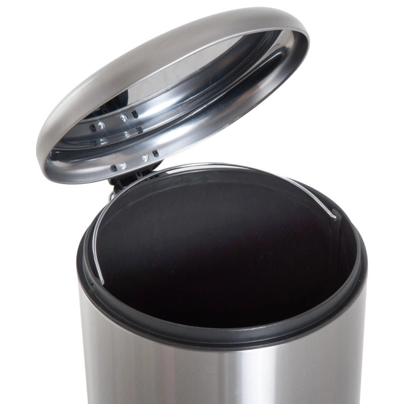 Pattumiera a pedale 30 L in acciaio inox con secchio interno e coperchio a ribalta, colore argento