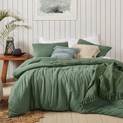 Set di lenzuola di cotone 155 x 220 cm - Verde scuro uniforme - Copriletto e 1 cuscino con chiusura a righello 80 x 80 cm