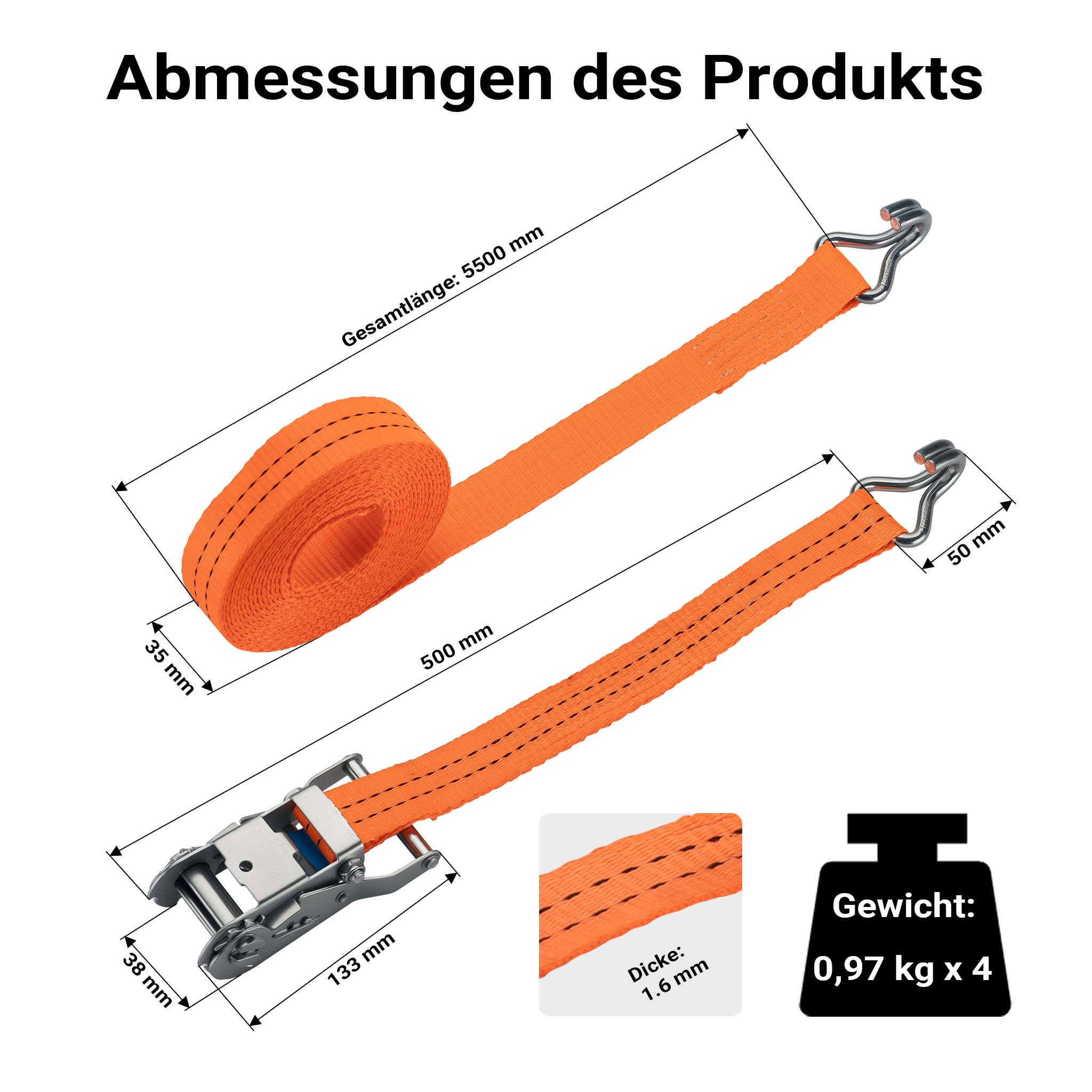 Cinghia di ancoraggio a cricchetto Set 4 cinghie di fissaggio 6 m 3000 daN