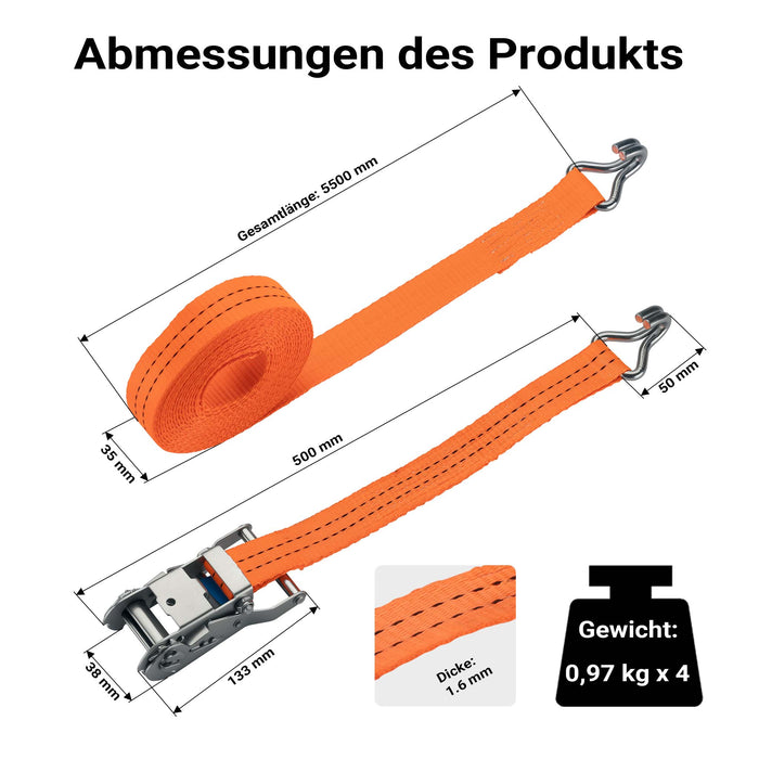 Cinghia di ancoraggio a cricchetto Set 4 cinghie di fissaggio 6 m 3000 daN
