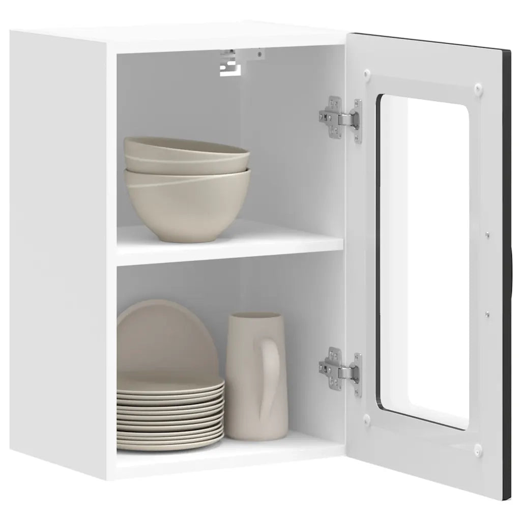 Pensile da Cucina con Porta in Vetro Kalmar Nero Truciolato 853528