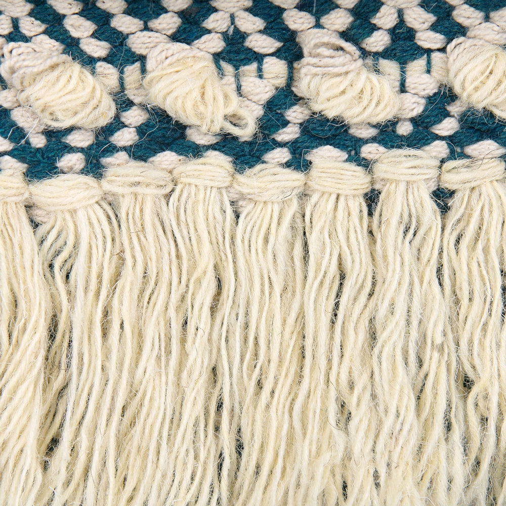 Decorazione da parete in cotone blu e beige con nappe fatte a mano decorazione da parete boho per soggiorno camera da letto