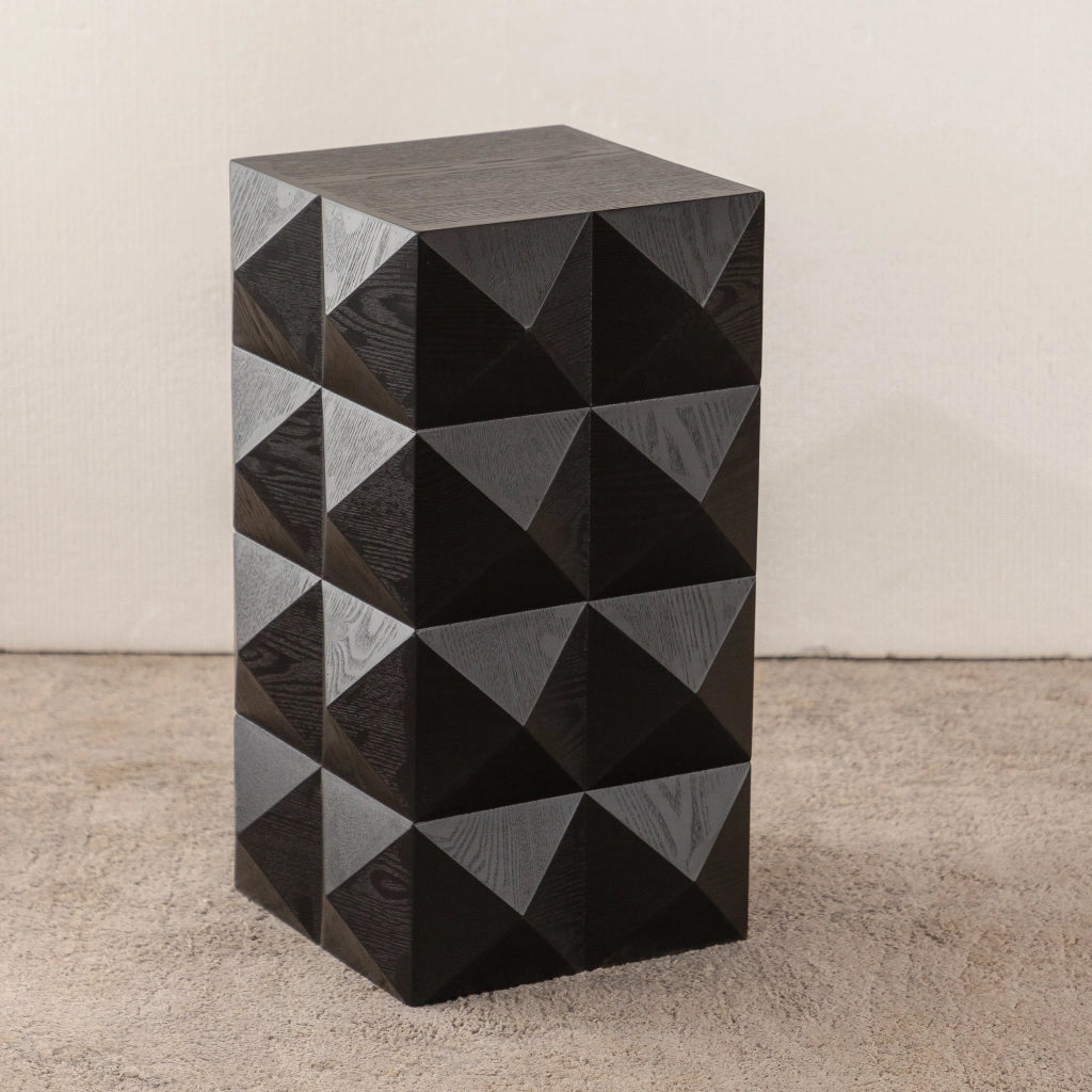 Tavolino basso in legno massello e MDF con rilievo tridimensionale, stile retrò, senza montaggio, per soggiorno, nero