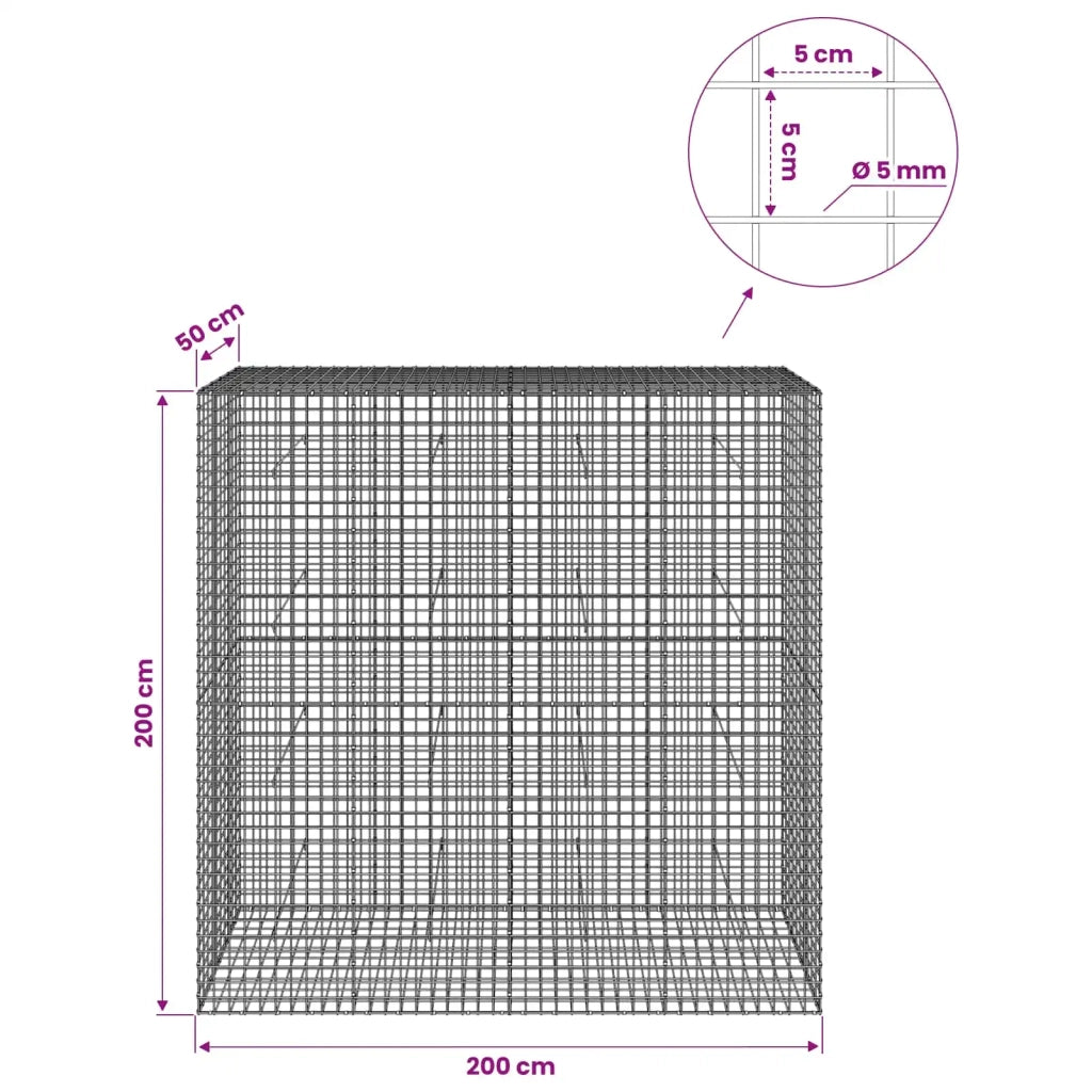 Gabione con filo da 5 mm e rete da 5x5 cm 200x50x200 cm 3464302