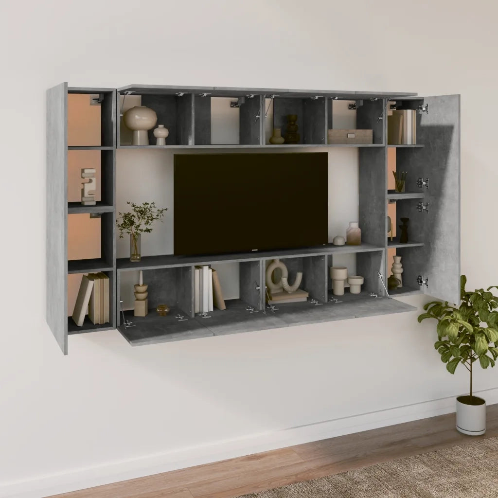 Set Mobili Porta TV 8pz Grigio Cemento in Legno Multistrato 3114289