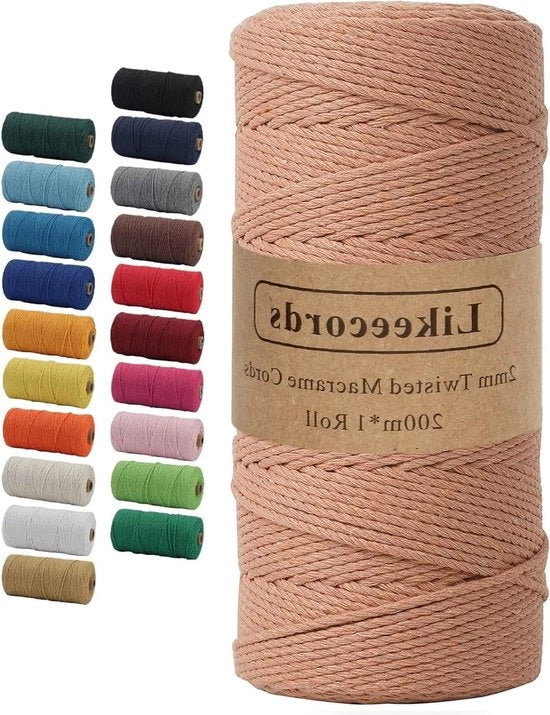 Corda di cotone colorata 2 mm x 220 m per hanger di piante e artigianato