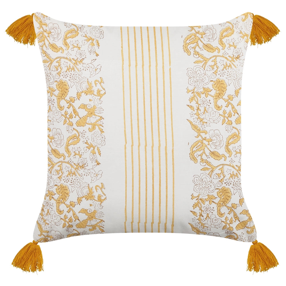 Set di 2 cuscini decorativi gialli e bianchi 45 x 45 cm stampa a mano rivestimenti sfoderabili cerniera motivo floreale