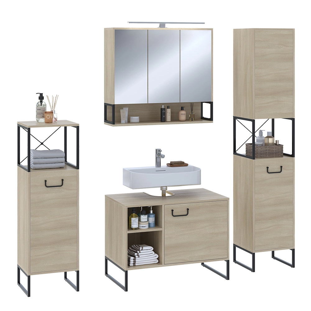 Vicco Set di mobili da bagno Quercia/nero 4 parti