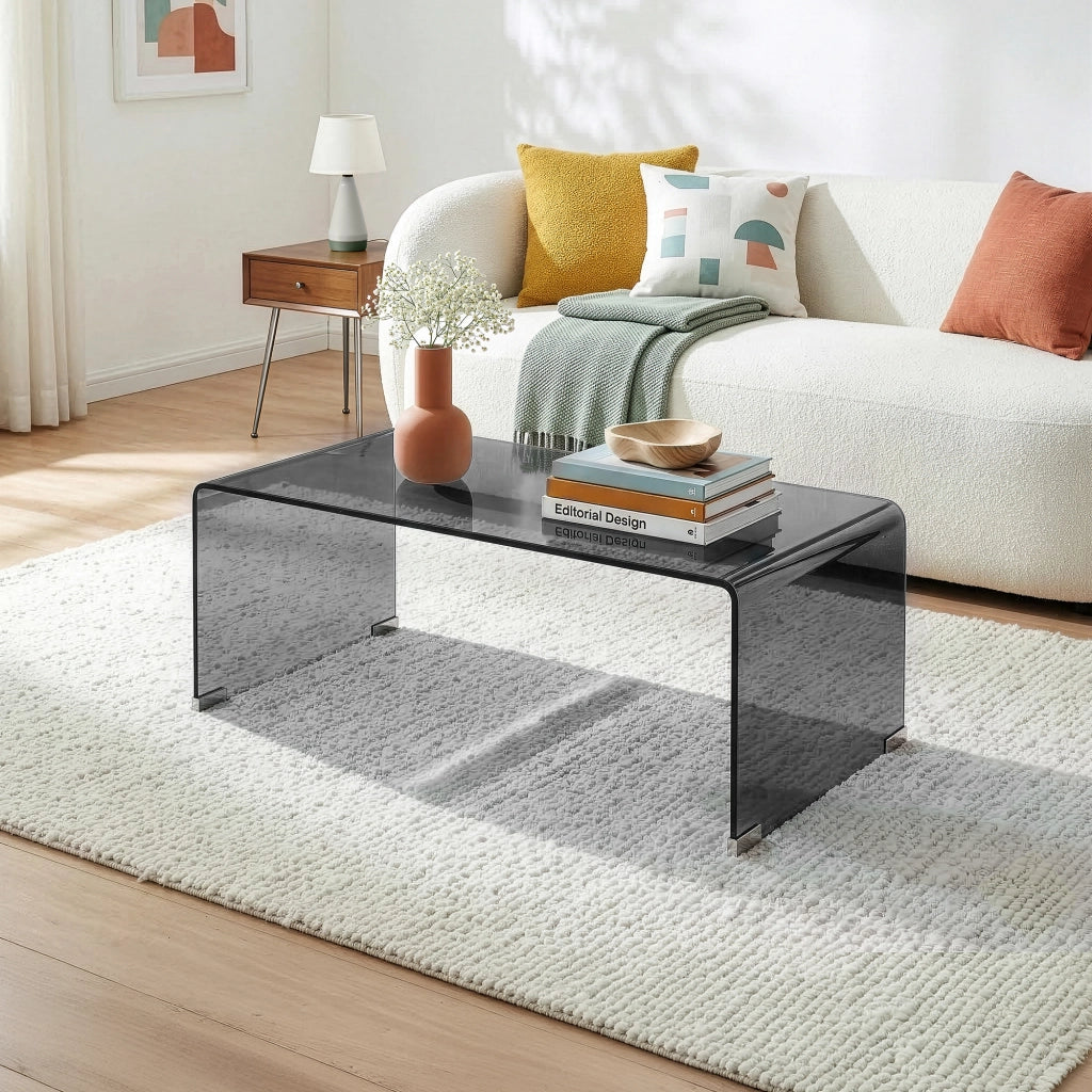 Tavolino da Caffè Väsas in Vetro 90 x 45 x 35 cm - Grigio [en.casa]