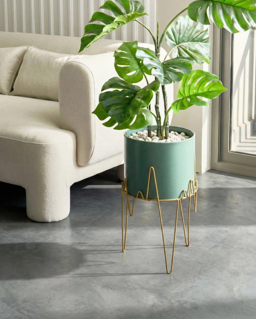 Vaso per Fiori Moderno con Piedistallo 28 x 28 x 50 cm in Metallo Verde