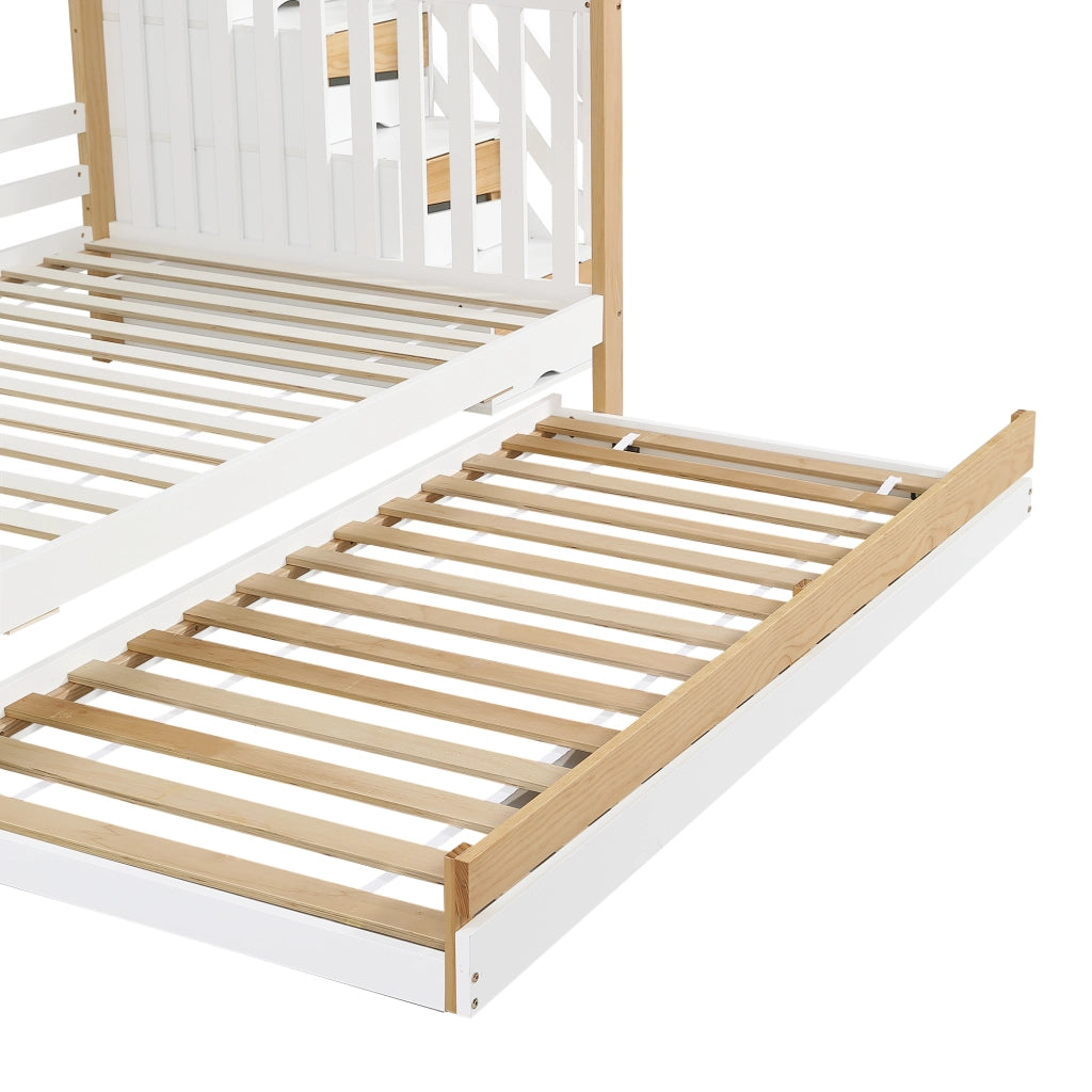 DESMIU Lit a castello 90 × 200 cm e 120 × 200 cm 3 posti con letto estraibile, scala e ripiano, senza materasso