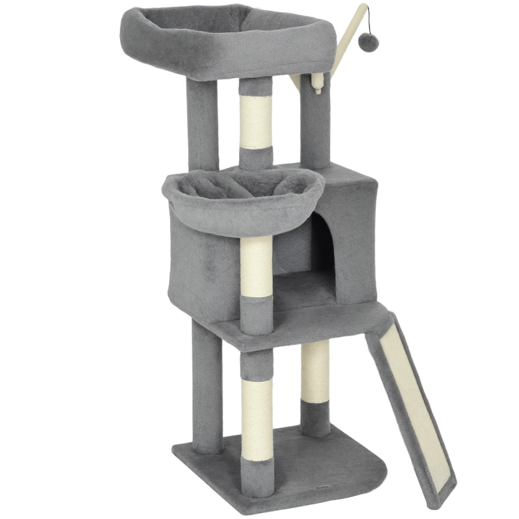 Albero per gatti con tiragraffi e piattaforma ¨C zephmum ¨C grigio 40.5x40.5x103 cm