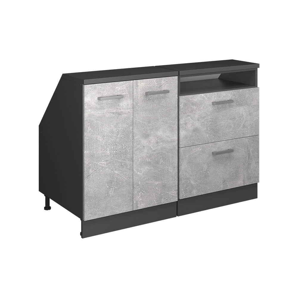 Mobile cucina sottotetto R-Line Calcestruzzo/Antracite 120 cm Set di 2 carcasse armadio profondità 60 cm Vicco