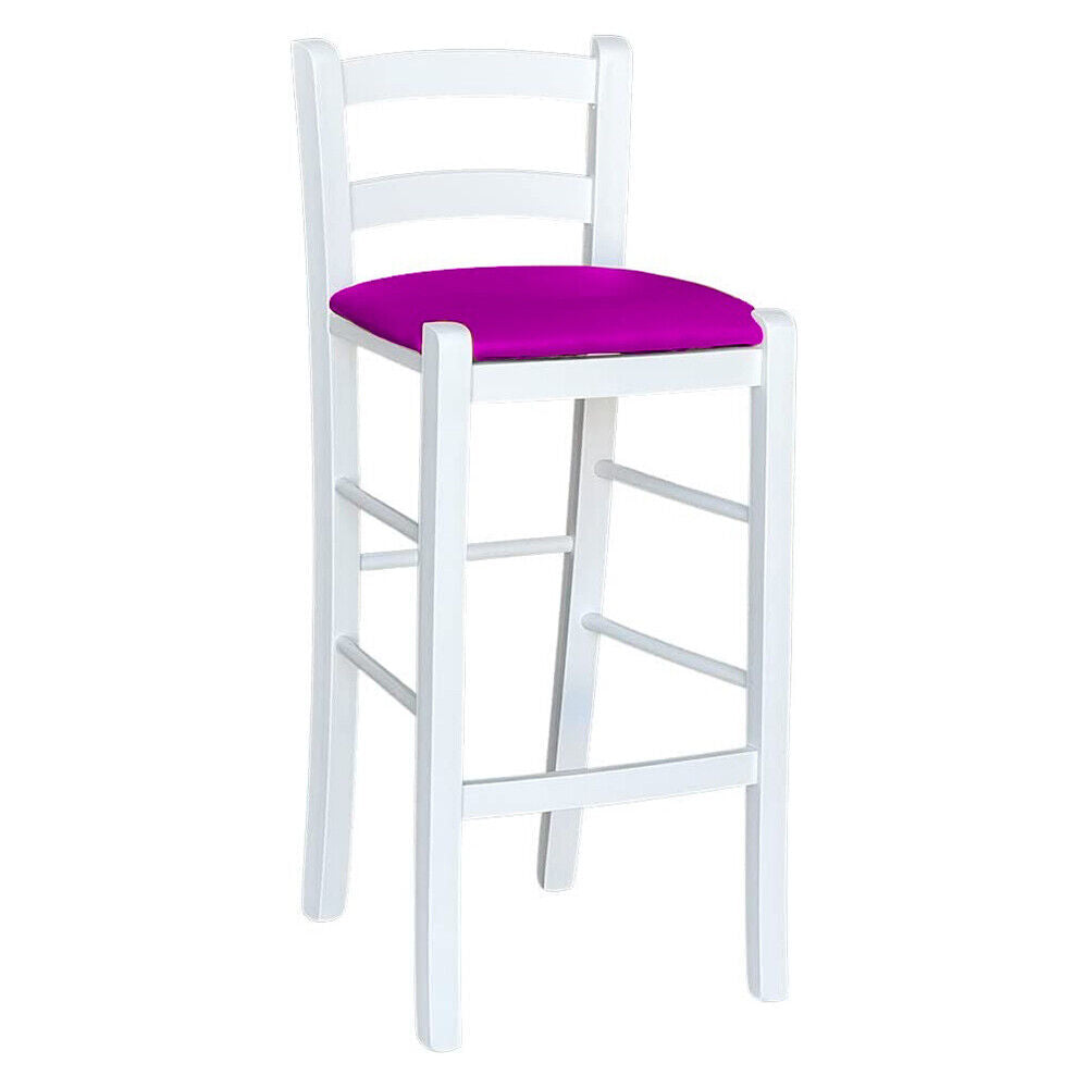 Sgabello legno bianco sedile in similpelle lilla h 67 cm da terra alla seduta