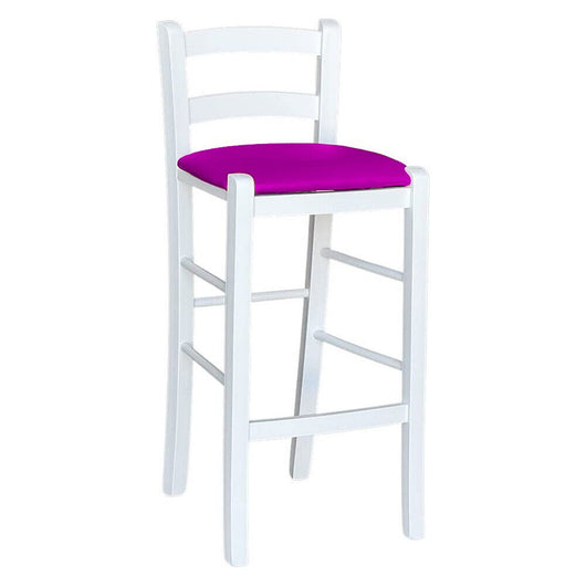 Sgabello legno bianco sedile in similpelle lilla h 67 cm da terra alla seduta