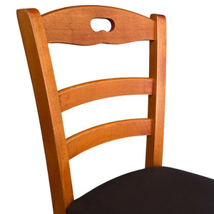 Sedia legno loris ciliegio con seduta in similpelle marrone