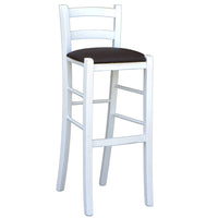 Sgabello in legno bianco laccato con seduta similpelle marrone h 80 cm