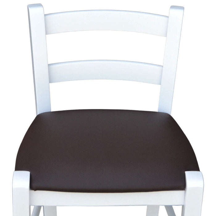 Sgabello in legno bianco laccato con seduta similpelle marrone h 80 cm