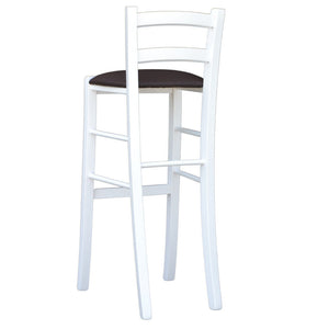Sgabello in legno bianco laccato con seduta similpelle marrone h 80 cm