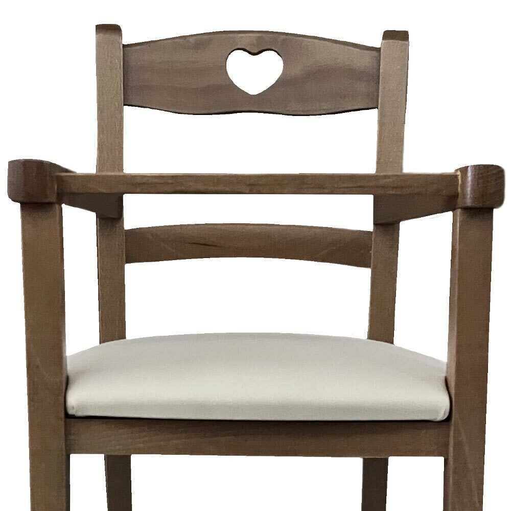 Seggiolone in legno noce chiaro con seduta imbottita in similpelle beige/crema