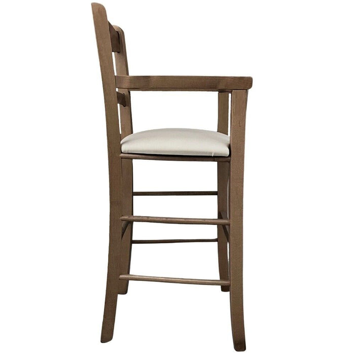 Seggiolone in legno noce chiaro con seduta imbottita in similpelle beige/crema