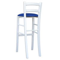 Sgabello in legno bianco laccato con seduta similpelle blu h 80 cm