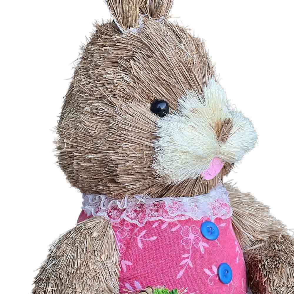 Conigli pasquali coppia rabbit in paglia rafia alti 60 cm