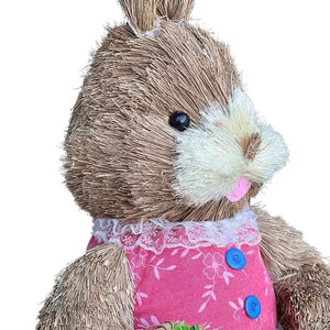 Conigli pasquali coppia rabbit in paglia rafia alti 60 cm