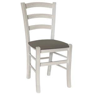 Sedia legno venezia bianco con seduta in similpelle grigio tortora