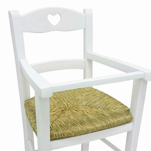 Sediolone in legno laccato bianco con seduta in paglia