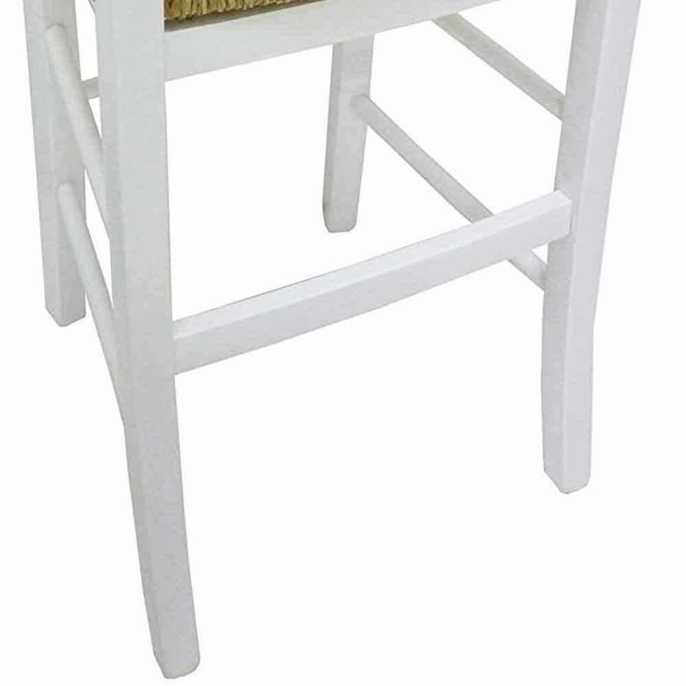 Sediolone in legno laccato bianco con seduta in paglia