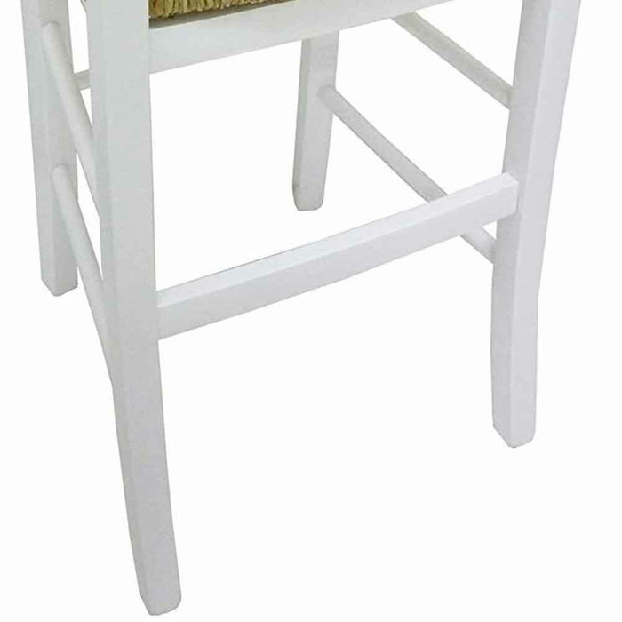 Sediolone in legno laccato bianco con seduta in paglia