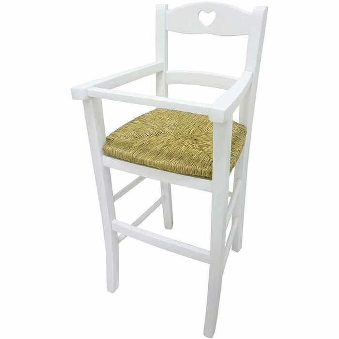 Sediolone in legno laccato bianco con seduta in paglia