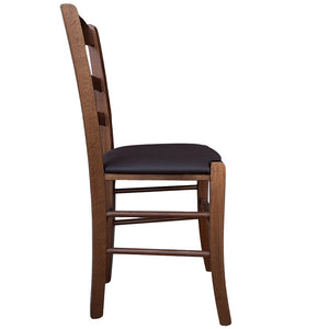 Sedia in legno Loris noce scuro con seduta imbottita in similpelle color marrone