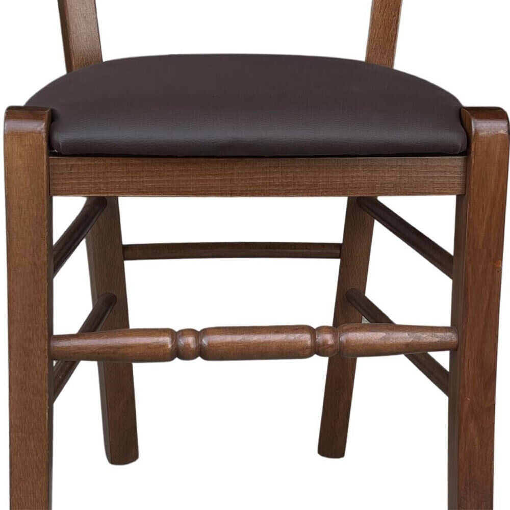 Sedia in legno Loris noce scuro con seduta imbottita in similpelle color marrone