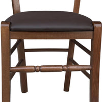 Sedia in legno Loris noce scuro con seduta imbottita in similpelle color marrone