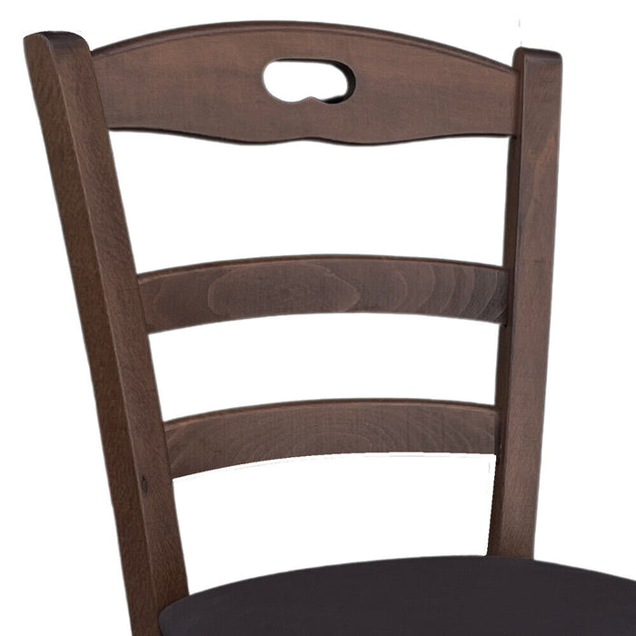 Sedia in legno Loris noce scuro con seduta imbottita in similpelle color marrone