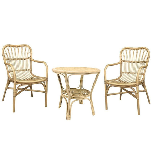 Salotto Mandola in legno di bambu e vimini naturale con 2 poltrone e 1 tavolino