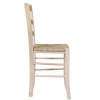 Sedia da sala da pranzo in legno paesana da dipingere con sedile in paglia