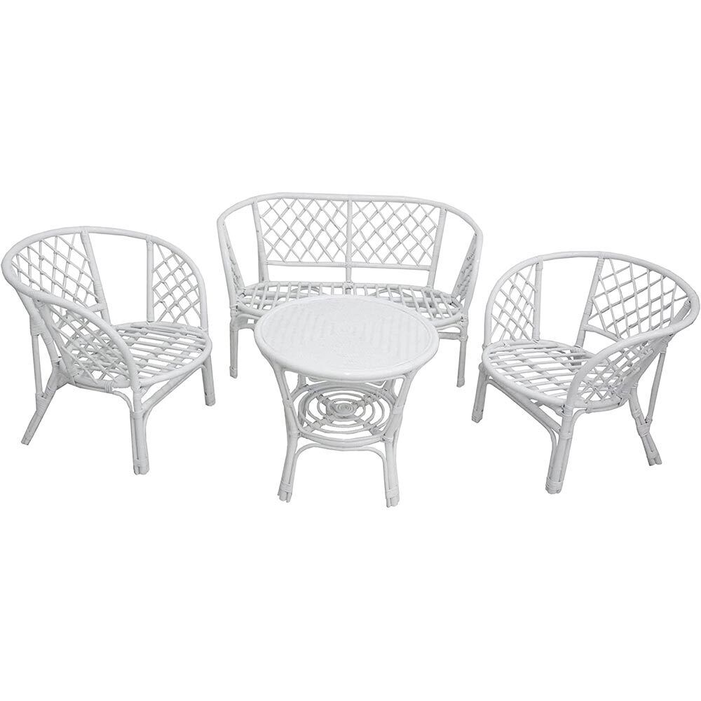 Salotto da giardino bahama in bambu con cuscini bianchi