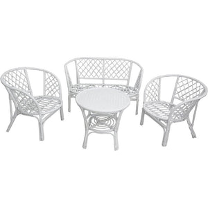 Salotto da giardino bahama in bambu con cuscini bianchi