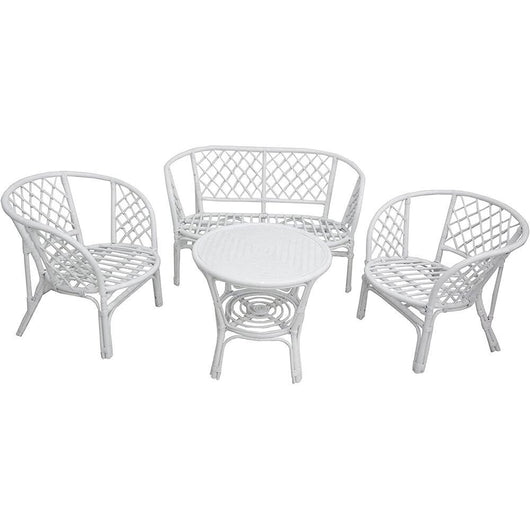 Salotto da giardino bahama in bambu con cuscini bianchi