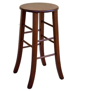 Sgabello di legno con seduta tonda h 67 noce scuro gambe a sciabola già montato