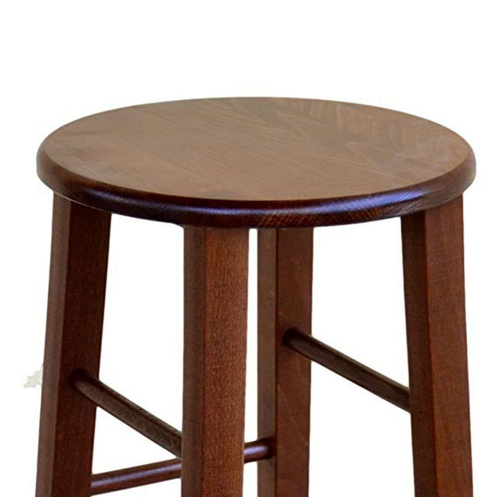 Sgabello di legno con seduta tonda h 67 noce scuro gambe a sciabola già montato