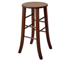 Sgabello di legno con seduta tonda h 67 noce scuro gambe a sciabola già montato