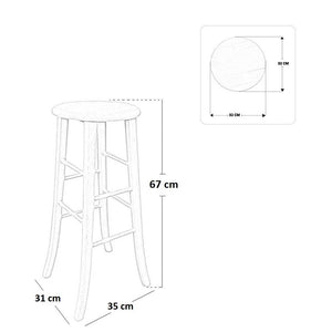 Sgabello di legno con seduta tonda h 67 noce scuro gambe a sciabola già montato